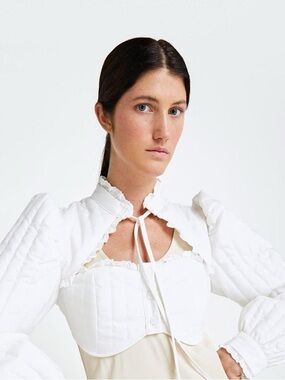 White Quilted Cropped Bolero Jacket